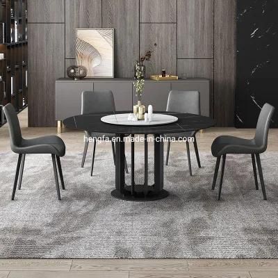 Living Room Furniture Modern Steel Foundation Rotating Centre Round Marble Dining Table