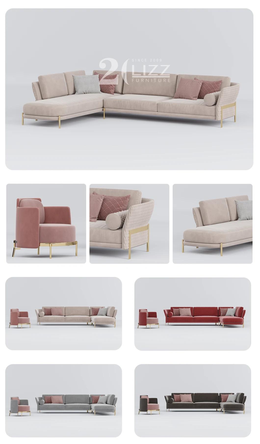 European Popular Design Modular Hotel Office Furniture Leisure Velvet Fabric Red Sofa with Metal Legs