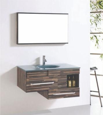 Modern Design MDF Bathroom Cabinet with Super White Glass Basin