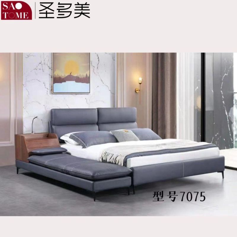 Modern Hotel Bedroom Furniture Light Grey Leather Double Bed