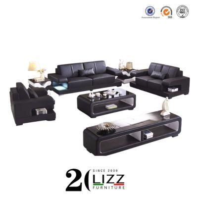 Modern Home Furniture Sectional Genuine Leather Sofa with LED