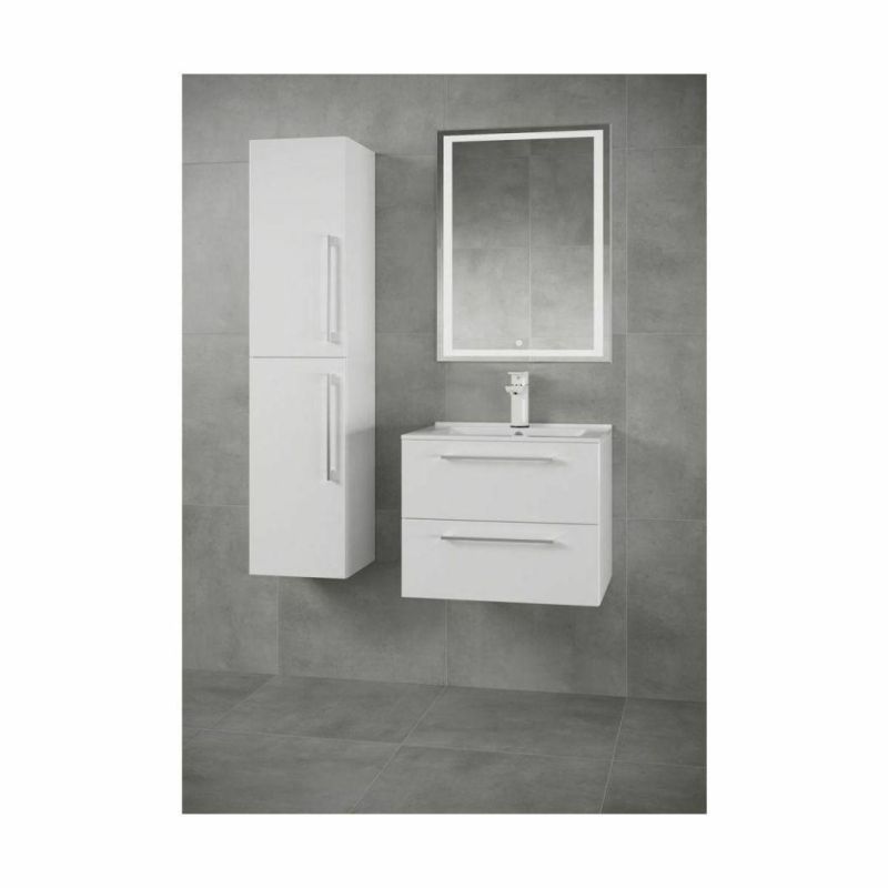 Ceramic Washbasin Furniture with White Vanity Unit with Drawers 60 Cm