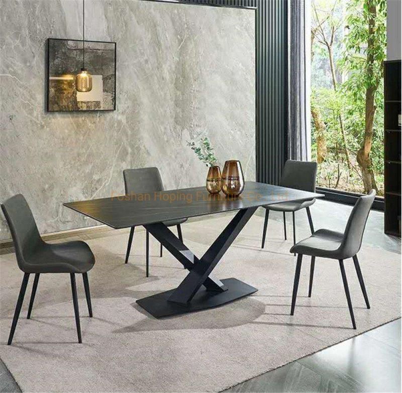 Black White Table Luxury Modern U Shape Coffee Table Dining Table with Black Metal Base