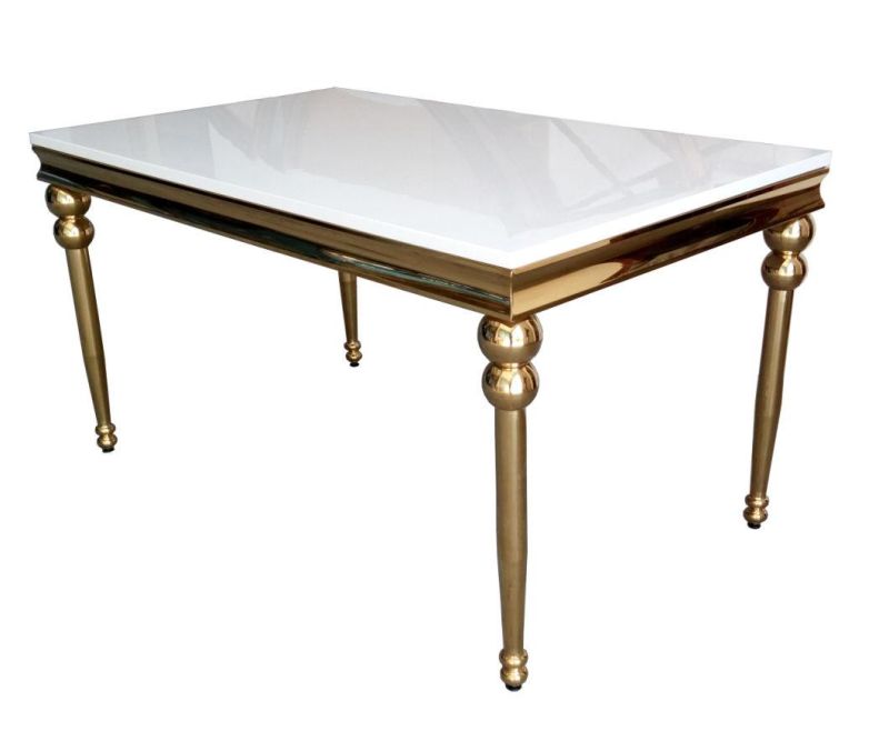 Wholesale Luxury Gold Frame Rectangle Bright MDF Top Dining Table