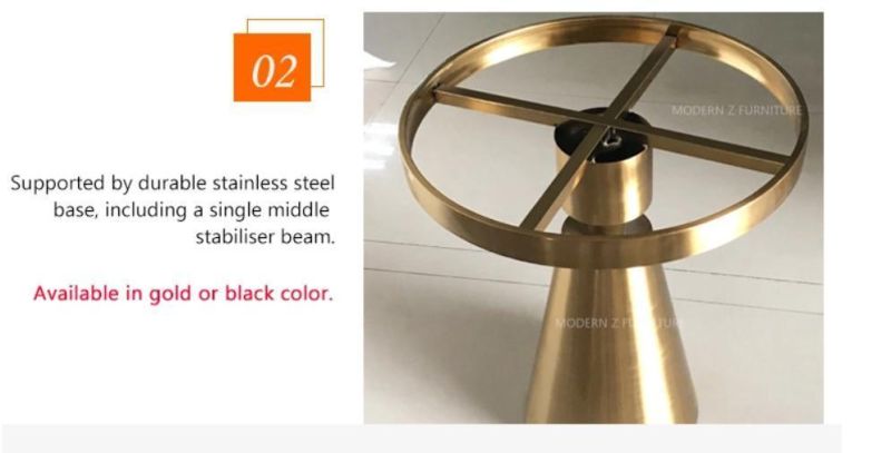 Luxury Modern Nordic Gold Stainless Steel Metal Legs Round Black Marble Coffee Table for Living Room