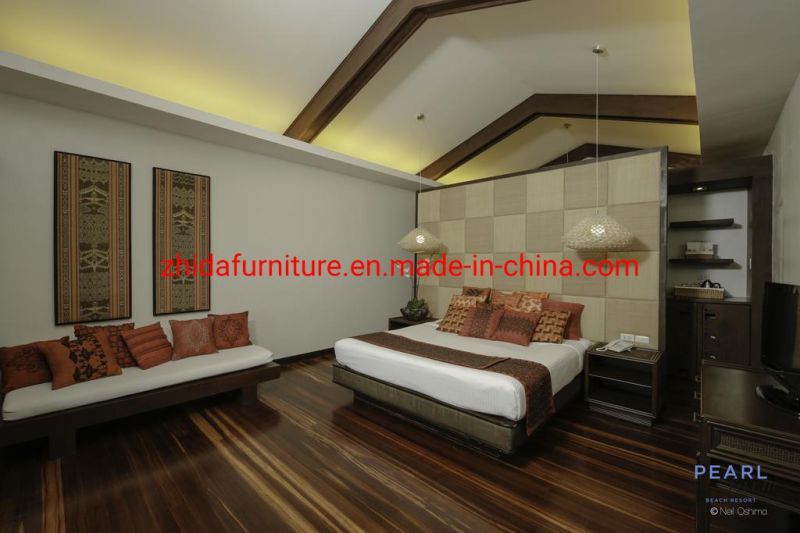 Zhida Custom Made Serviced Apartment Hotel Bedroom Furniture Queen Size Wooden Bed with Velvet Headboard Wall