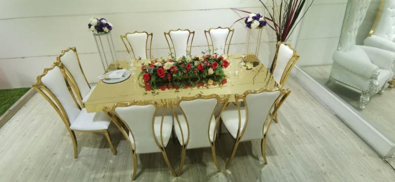 Latest Style Wedding Furniture Half Moon Gold Stainless Steel Legs White MDF Table