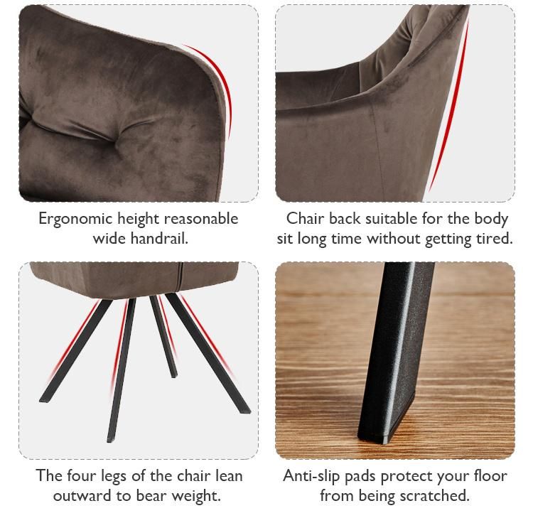 Best Quality Modern Black Painting Legs Velvet Armrest Dining Room Chair