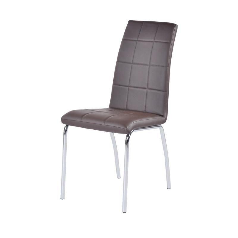 Chrome Leg High Back Soft Cushion Faux Leather Dining Chair