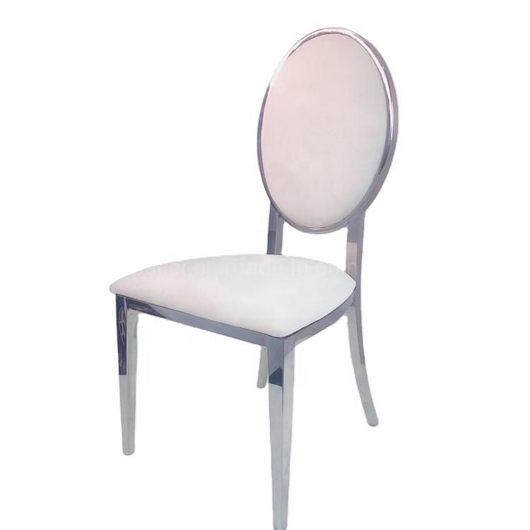 Modern Luxury Hotel Creamy-White Synthetic Leather Dining Chair Stainless Steel