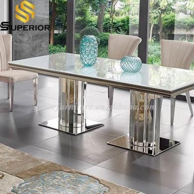 Rectangle White Tempered Glass Dining Room Table with Chair Sets