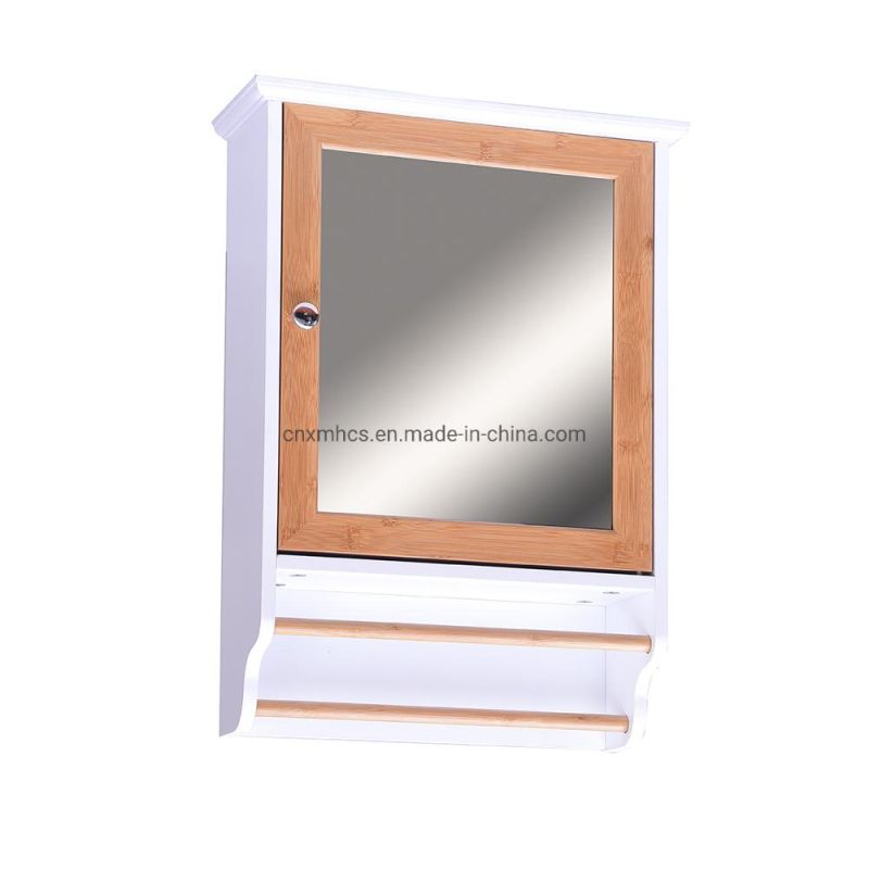 Bathroom Mirror Cabinet with Towel Shelf Wall Mounted Washroom Wooden Frame MDF Storage Cabinet