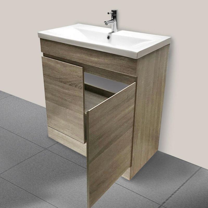 600mm Bathroom Vanity Unit Basin Sink Storage 2 Doors Cabinet Furniture Grey Oak