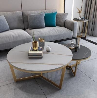 High Quality Modern Luxury Man Make Marble Powder Coated Steel Coffee Table for Home Party Villa Hotel 005L