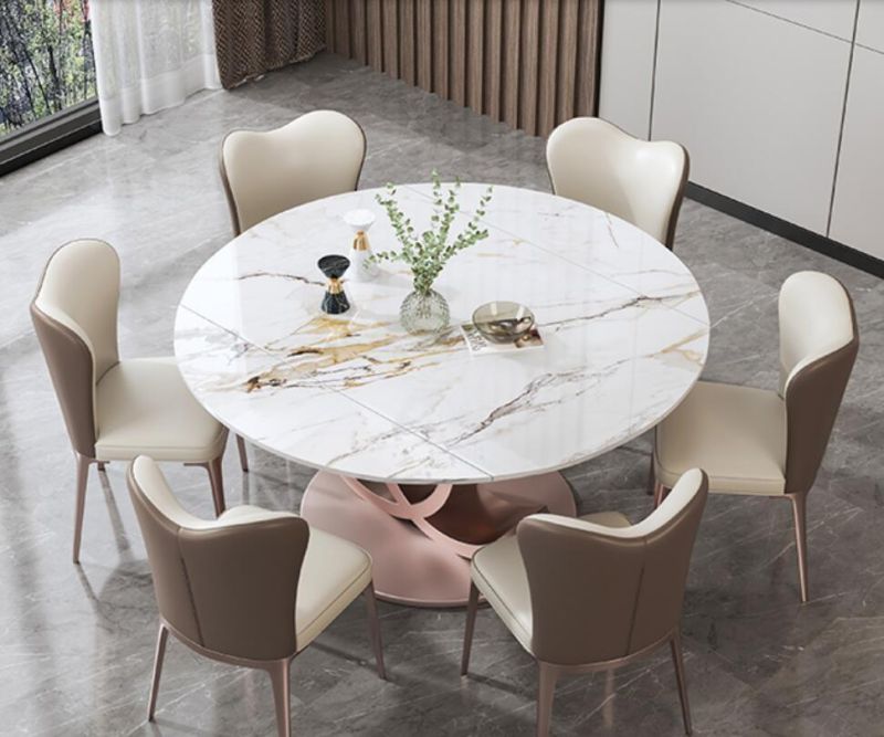 Hot Sale New Modern Best Price Luxury Italian Marble Top Stainless Steel Dining Furniture Set Extendable Dining Tables and Chairs