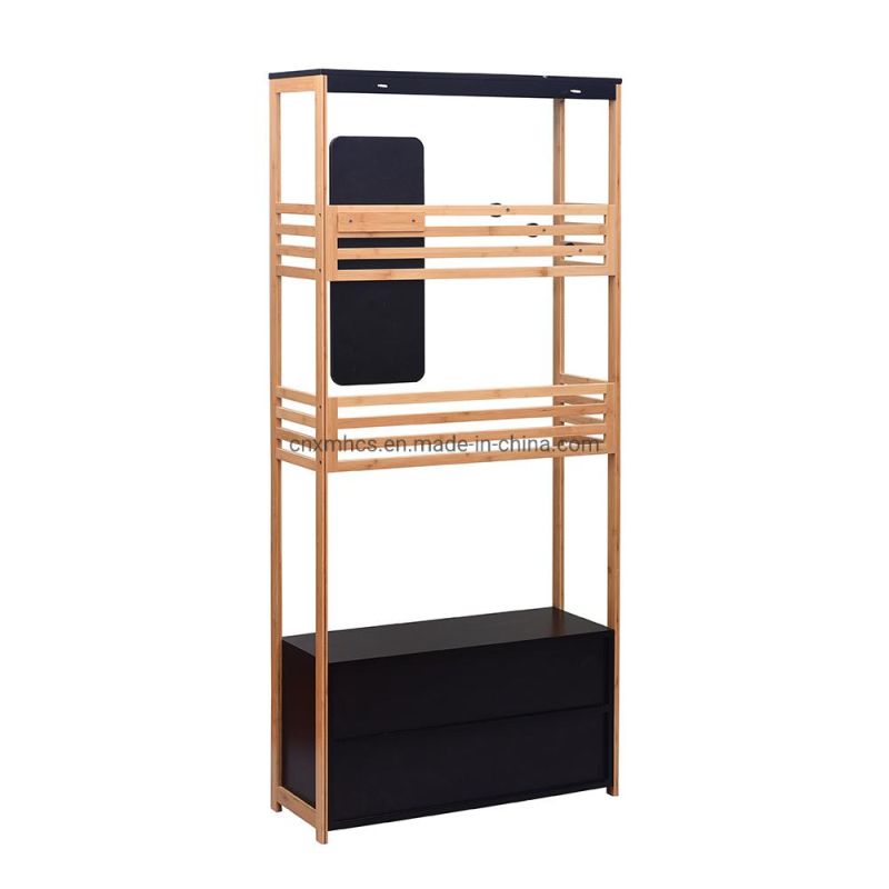 Mobile Bamboo Clothes Coat Garment Hanging Rail Rack Storage Stand Wheels with Shoe Shelf Rack