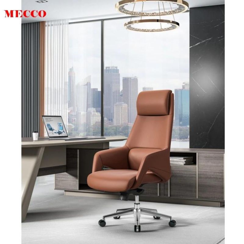 Luxury High Back PU Boss Manager Executive Vintage Over Sized Brown Office Faux Reclining Desk Wooden Office Swivel Reclining Genuine Leather Chairs