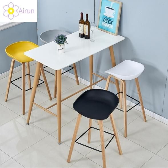 Popular Ins Style Solid Wood European Wrought Iron Modern Minimalist Bar Stool Chairs High Stools Bar Stools