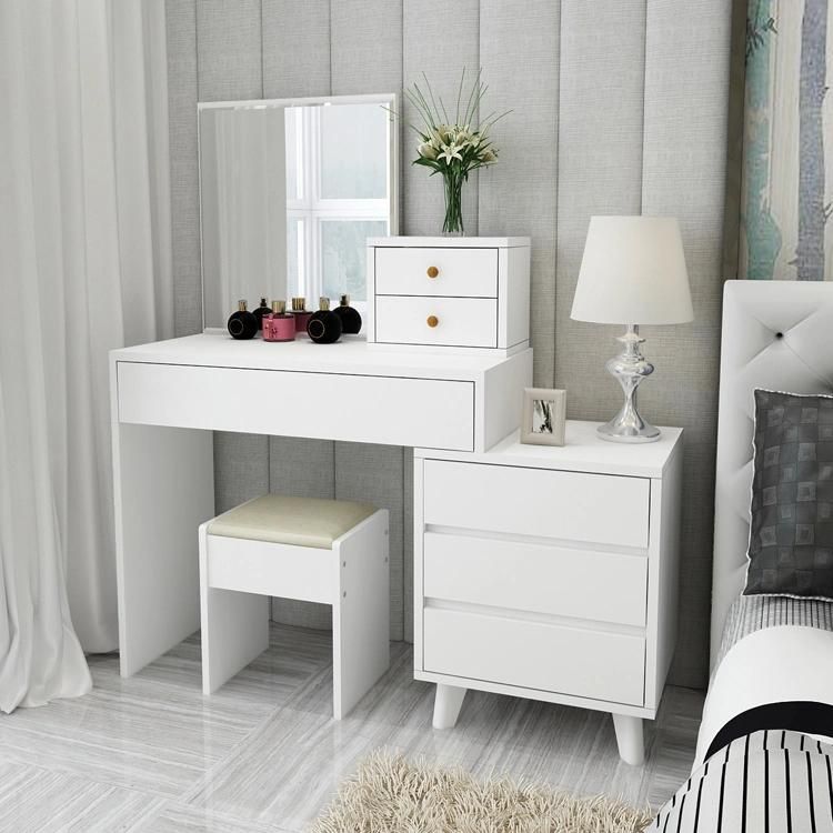 Modern Simple Design Makeup Table Drawer Storage Dressing Table with Mirror and Stool Customized Factory Supply