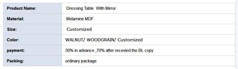 Simple Modern Furniture Dressing Table with Mirror and Customized