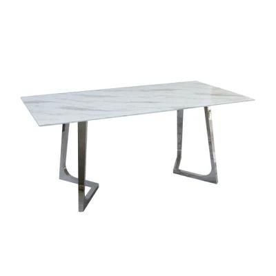 Wholesale Home Hotel Restaurant Furniture Tempered Glass Marble MDF Top Stainless Steel Dining Table