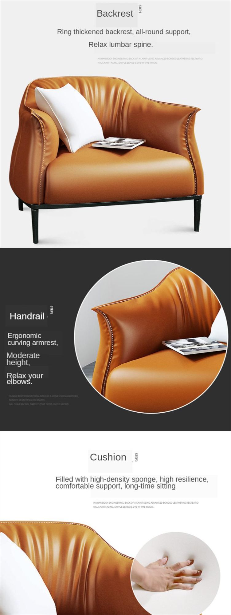 Modern Simply Hotel Furniture Unique Design Solid Wood PU Leather Leisure Chair