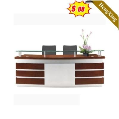 Modern Classic Style Hot Sell Wood Mixed White Color Office Furniture Square Glass Reception Table