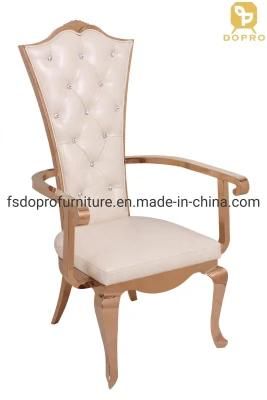 Living Room Furniture High Back Gold Dining Metal Chair with Armrest for Restaurant Hotel Leisure Use