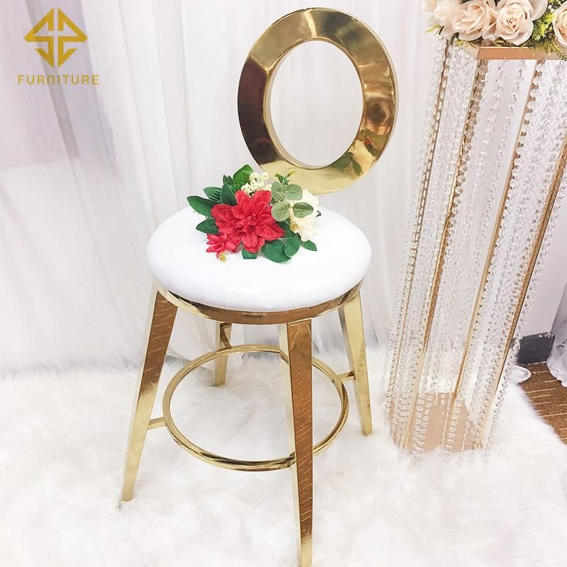 Luxury Rose Back Bar Chair Velvet Gold Stainless Steel Bar Stool High Chair for Bar Table