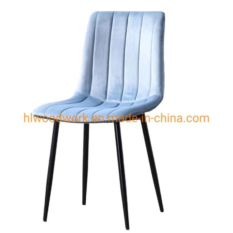 Popular Modern Living Room Home Leisure Chair Metal Leg Velvet Outdoor Dining Chair Velvet Fabric Dining Chair with Powder Coated Metal Black Legs