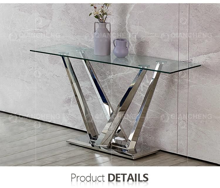 Rectangular Modern Silver Stainless Base Console Table