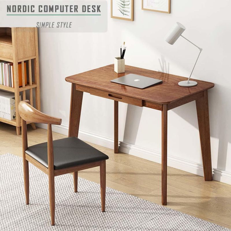 Solid Wood Writing Desk - Home Office Workbench Desk with Drawer, Laptop Computer Work Study Table
