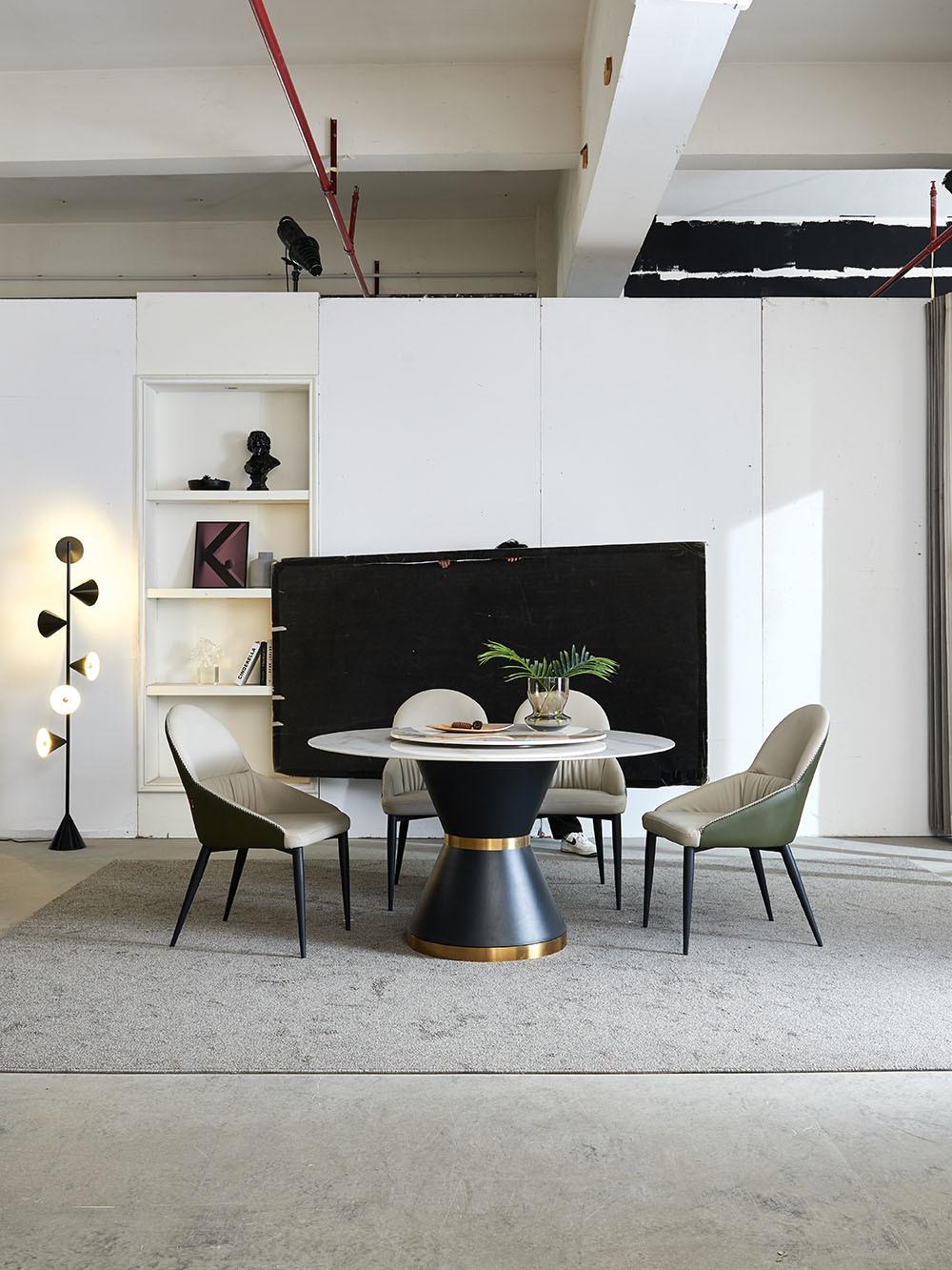 Modern Furniture Round Dining Table with Marble Rock Beam