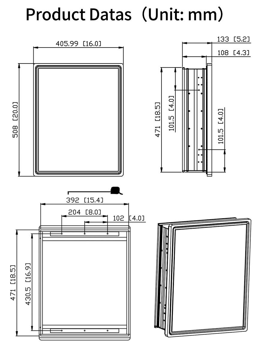 20 Inch X 16 Inch Aluminum Bathroom Mirror Cabinet Black Wood Framed Wall Aluminum Storage Hanging Cabinet with Single Door for Toilet Kitchen