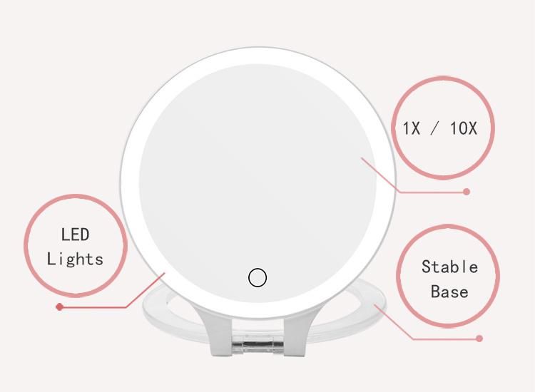 Rechargeable 10X Lighted Magnifying LED Makeup Hand Held Cosmetic Mirror