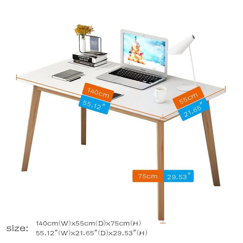 Simple Wooden Writing Desk - Freestanding Modern PC Laptop Computer Workbench with Solid Wood Legs for Home Office