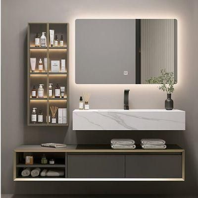 Modern Simple Light Luxury Solid Wood Bathroom Cabinet Wash Basin Make-up Table 80cm Marble Countertop