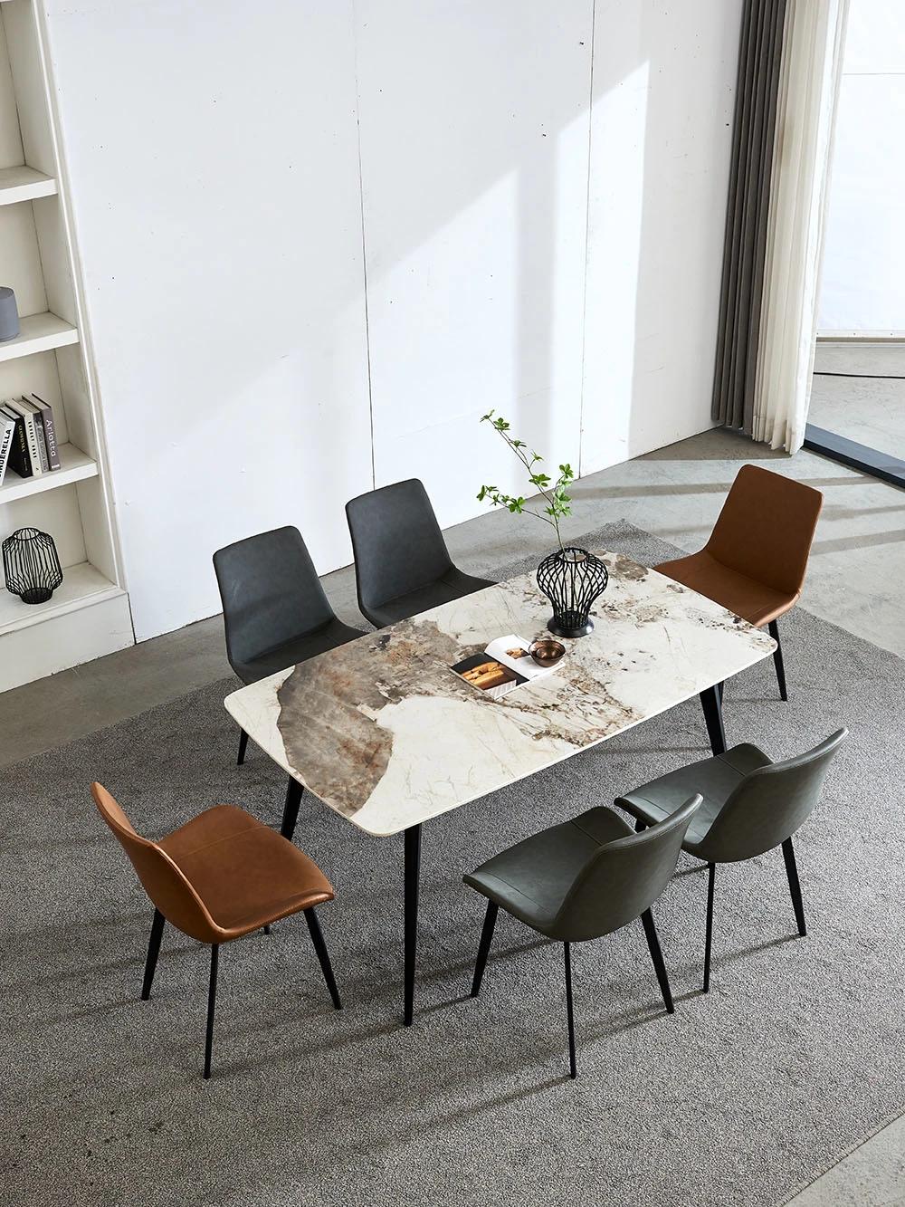 White Stainless Steel Furniture Dining Table Rock Plate Top