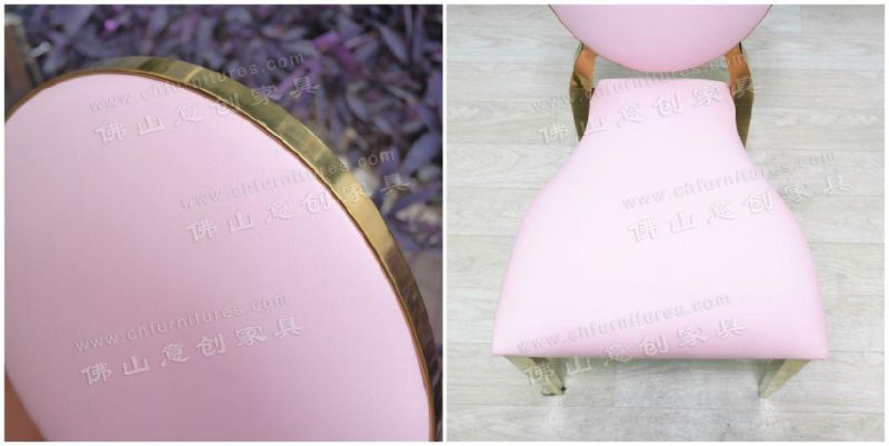 Light Luxury Pink Leather Round Back Stainless Steel Chair Restaurant Home Event Wedding Dining Chair