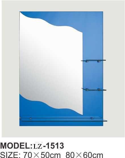 Blue Border Retro Square Makeup Bathroom Mirror with Shelf Bathroom Mirror