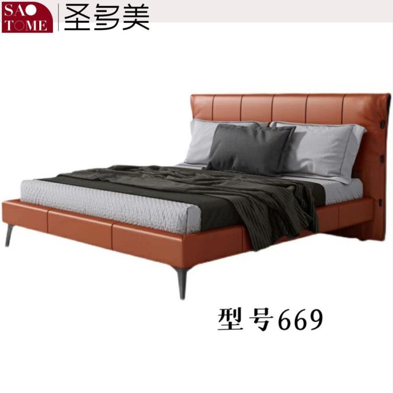 Modern Light Luxury Hermes Orange Peel 1.5m 1.8m Leather Double Queen Bed