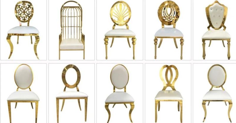 Roll Back Wedding Event Party Stacked Gold Stainless Steel Banquet Chair 300PCS. Bulk Price in Stock