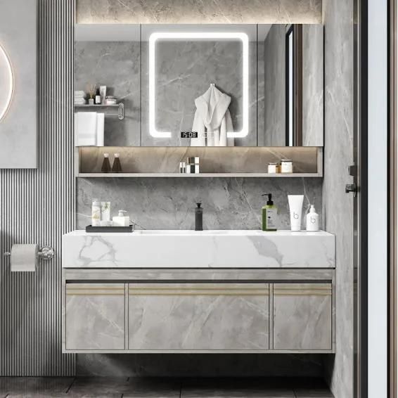 Modern Light Luxury Rock Plate Integrated Basin Bathroom Cabinet Wash Basin Washstand Combination Bathroom Cabinet Solid Wood Suit