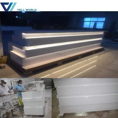 White Corian LED Modern Restaurant Bar Counter