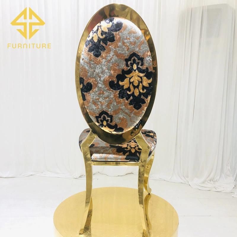 Luxury Oval Hollow Back Gold Modern Stainless Steel Wedding Dining Chair