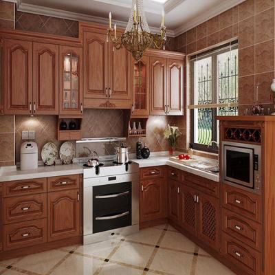 Free Design L Shape Wooden Kitchen Cabinet Furniture Designs Modern Red Cherry Color Solid Wood Kitchen Cabinets