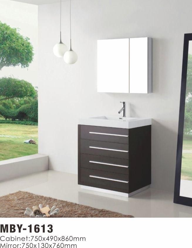 Modern Floor Mounted Black Bathroom Vanity with Mirror Medicine Cabinet