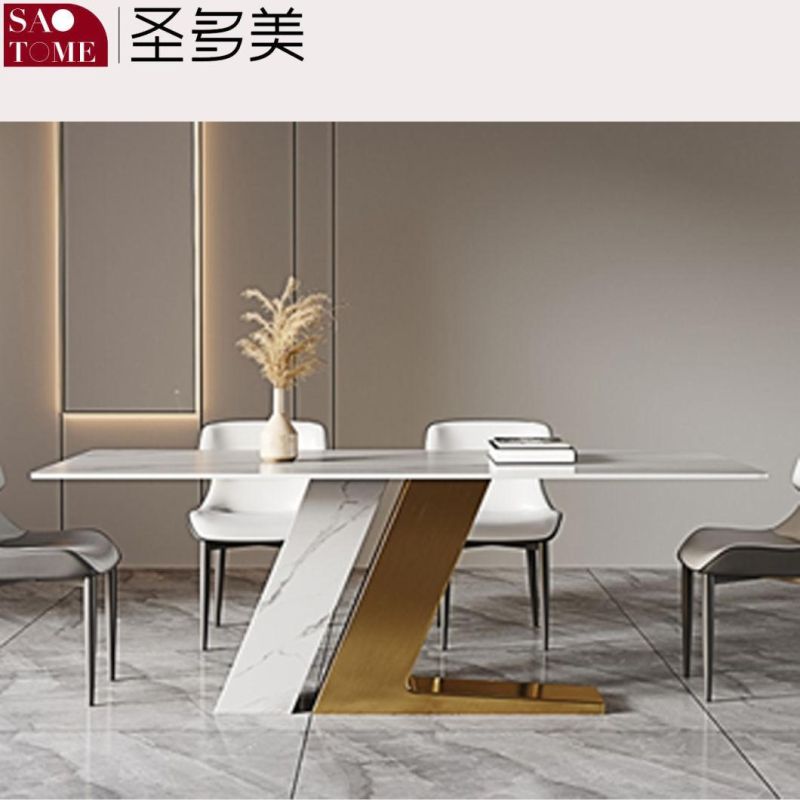 Modern High-Grade Rock Board Furniture L-Shaped Base Dining Table