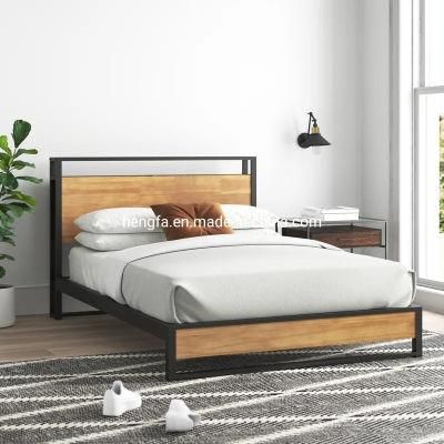 Modern Bedroom Set Home Furniture Solid Wood Iron Bed