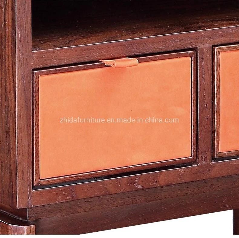 Hotel Walnut Wooden Nightstand in Suede Leather